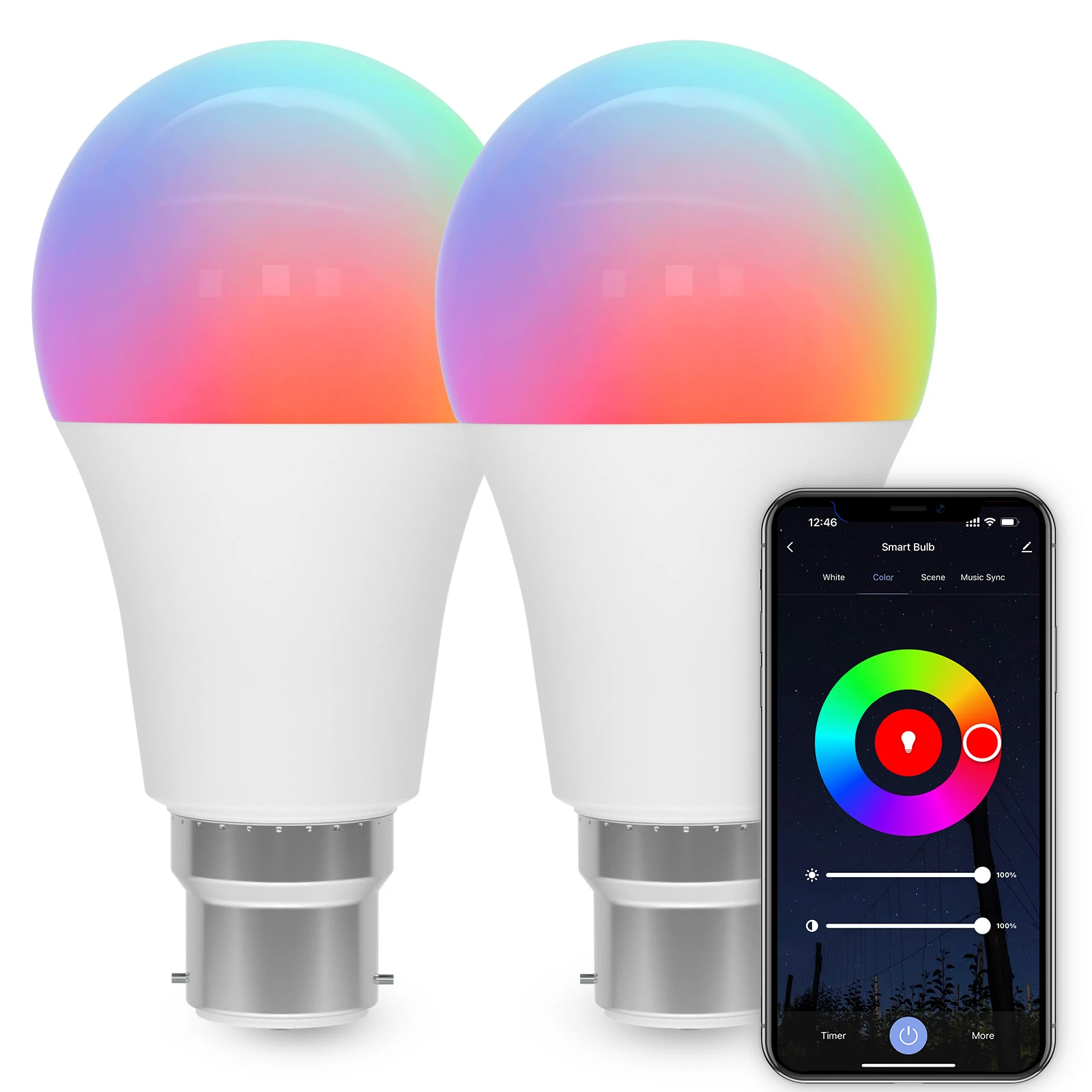 Tuya Wifi/Bluetooth Smart Light Bulb B22 9W Bayonet Led Bulb with colour changing Light Compatible with Echo Alexa Google Home smart led light bulbs