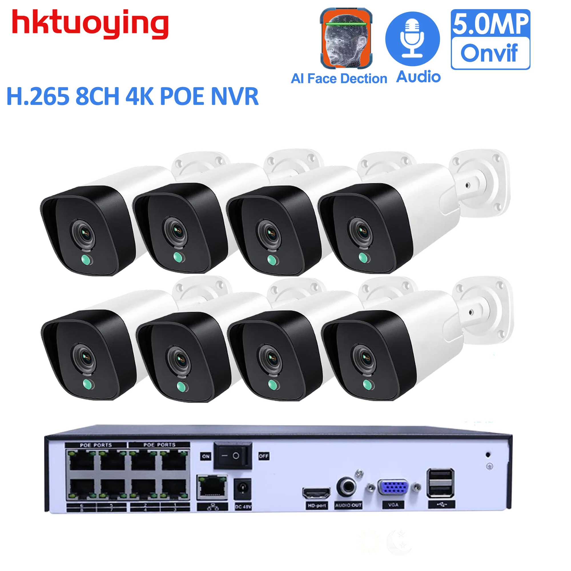 H.265+ 8CH 5MP POE Security NVR System Kit Audio Record Rj45 IP Camera IR Outdoor Waterproof CCTV Video XMEYE