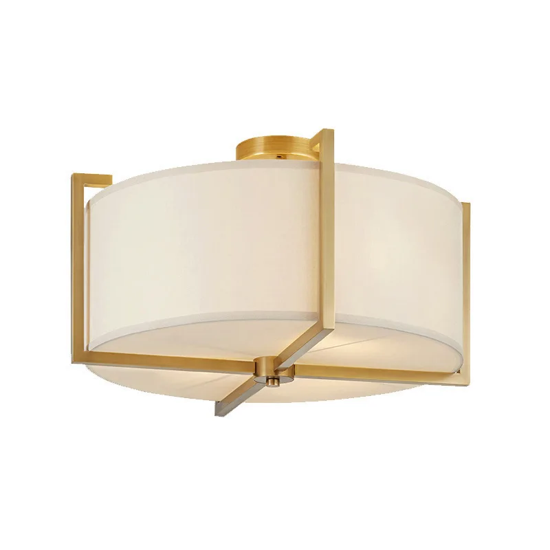 

New Chinese style ceiling lamp exhibition hall hotel restaurant porch study bedroom all copper fabric ceiling lamp
