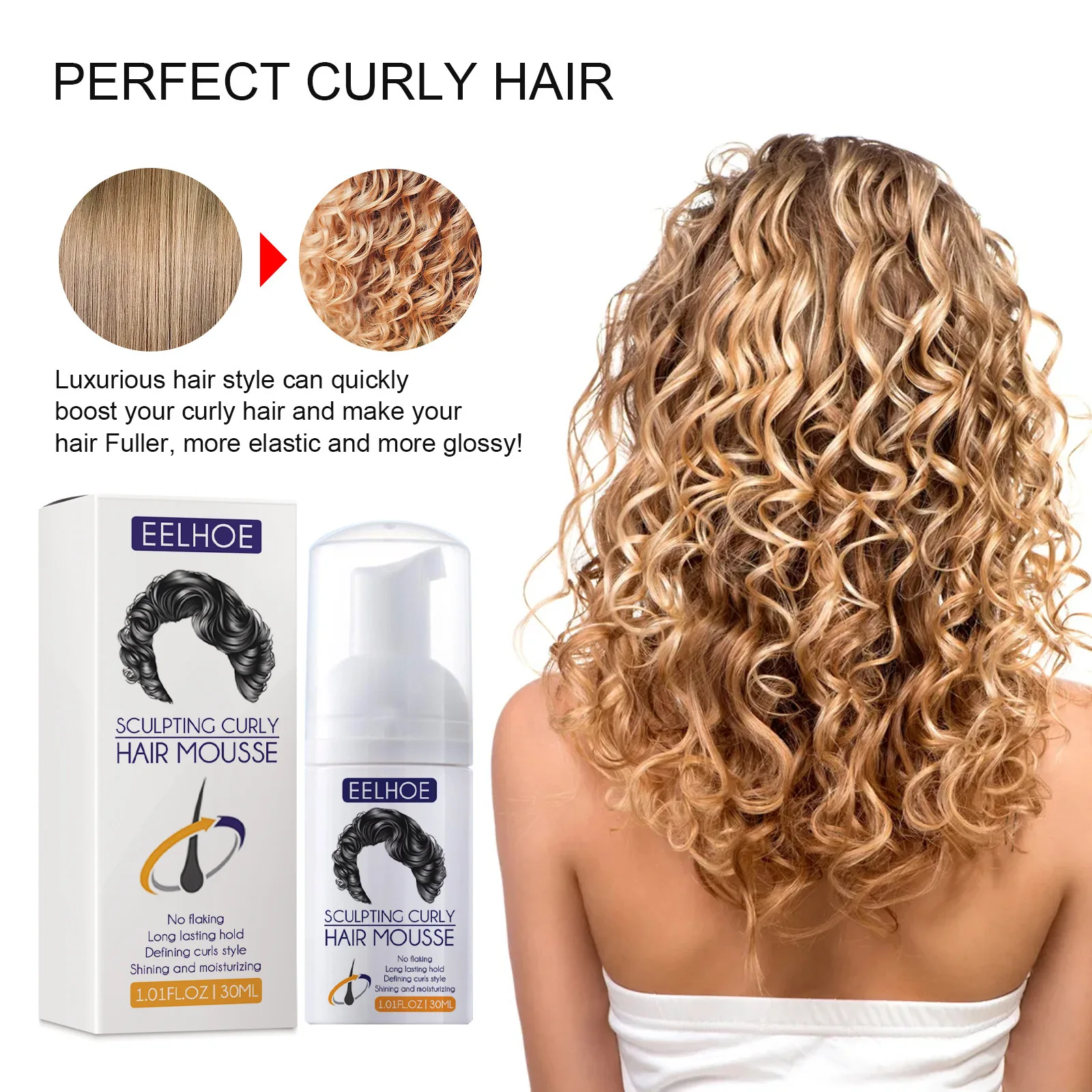 Eelhoe Styling Elastin Anti-Frizz Curly Hair Plump Natural & Fluffy Moisturizing Shaping Perm Care Styling Full Curly Hair Spray