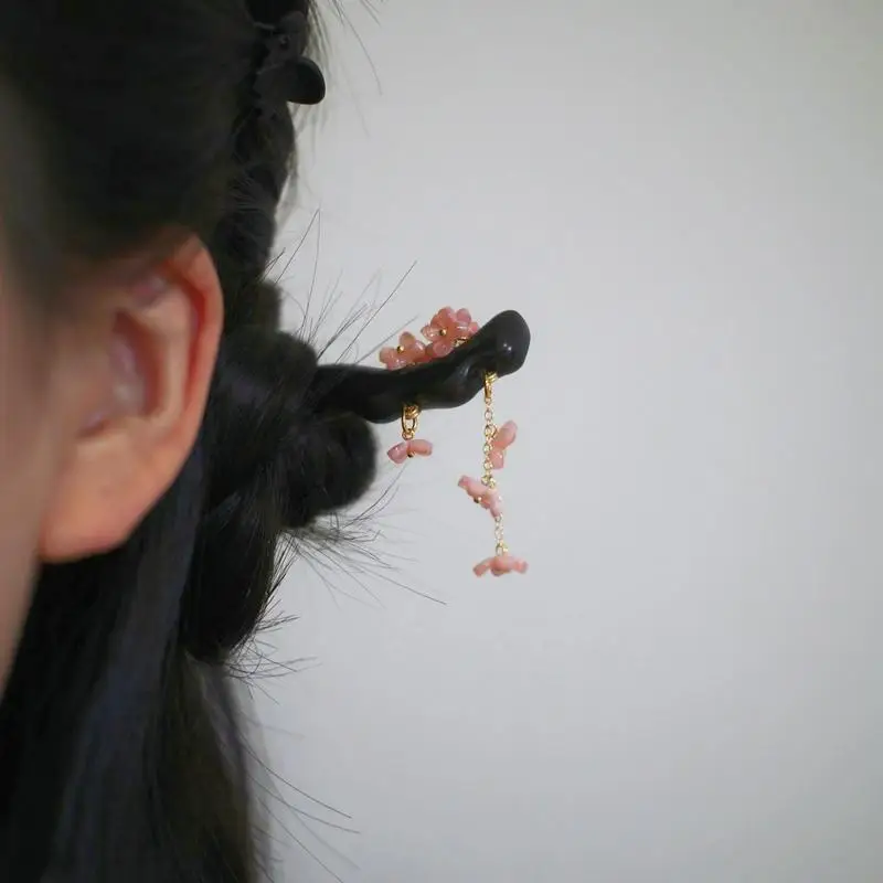 오리지널 꽃무늬 머리핀 핑크 블랙 에보니 헤어 액세서리 중국 전통 스타일의 우아한 머리핀 치파오용 부드럽고 온화한 머리핀