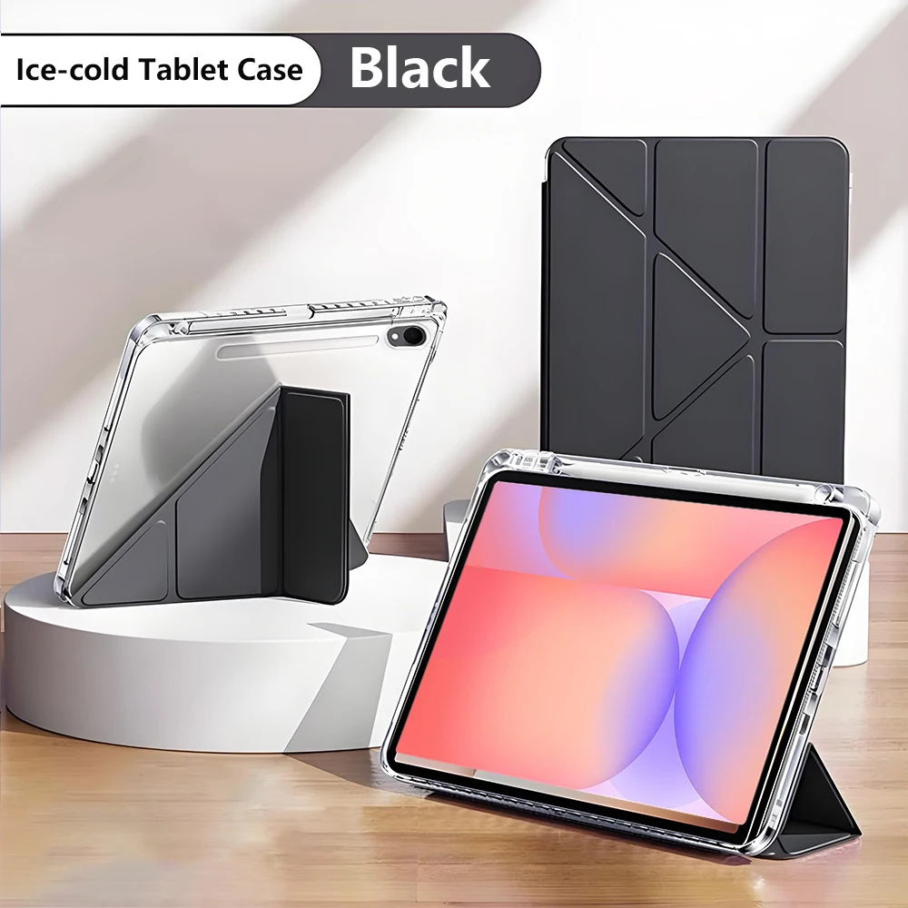 Y Fold Clear Acrylic Tablet Case with Pencil Holder and Auto Sleep/Wake Cover