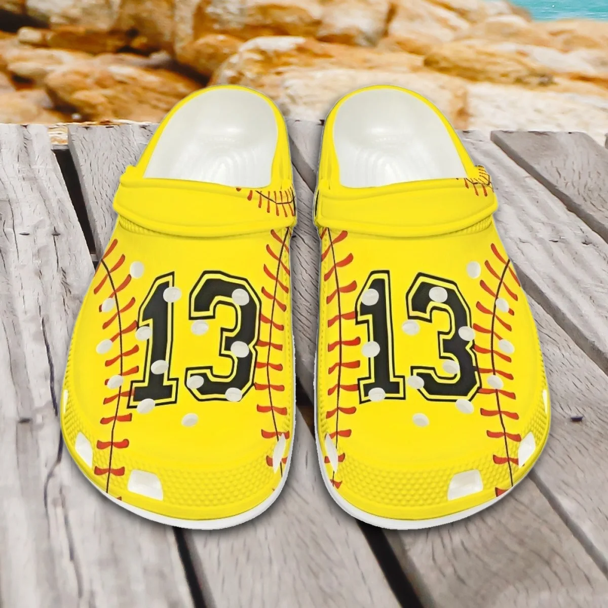 

INSTANTARTS Unisex Sandals Fashion Football Yellow Print Hole Shoes for Rugby Club Casual Non-Slip Slippers for Rugby Club Lover