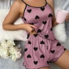 Women's Pajama Set Pajamas T-Shirts Shorts Pink Heart-Shaped Print Round Neck T-Shirt Ice Silk Top Comfortable Casual Summer ﻿ - Purple