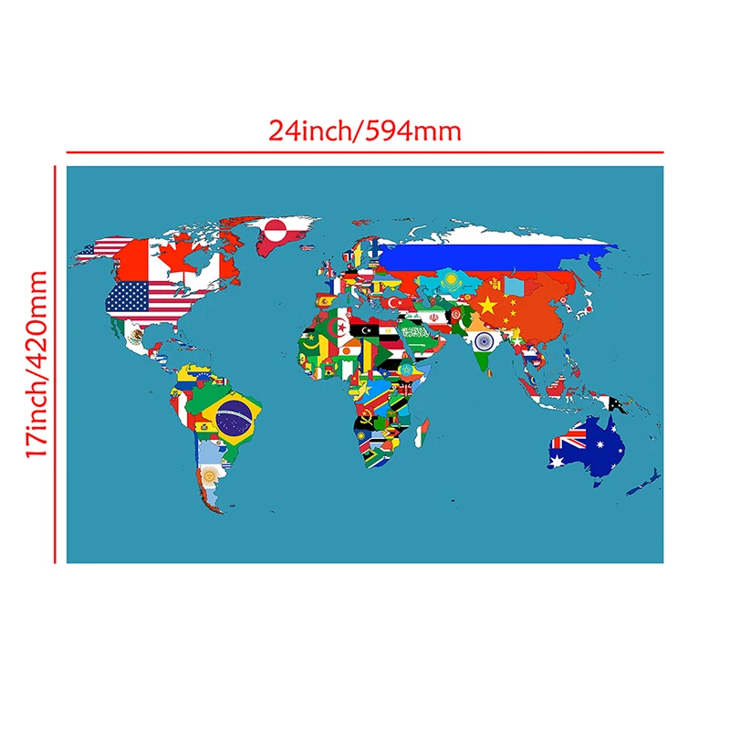 World Map 59x42cm Classic Edition Small Spray Canvas Posters Prints Background for School Classroom Office Supplies