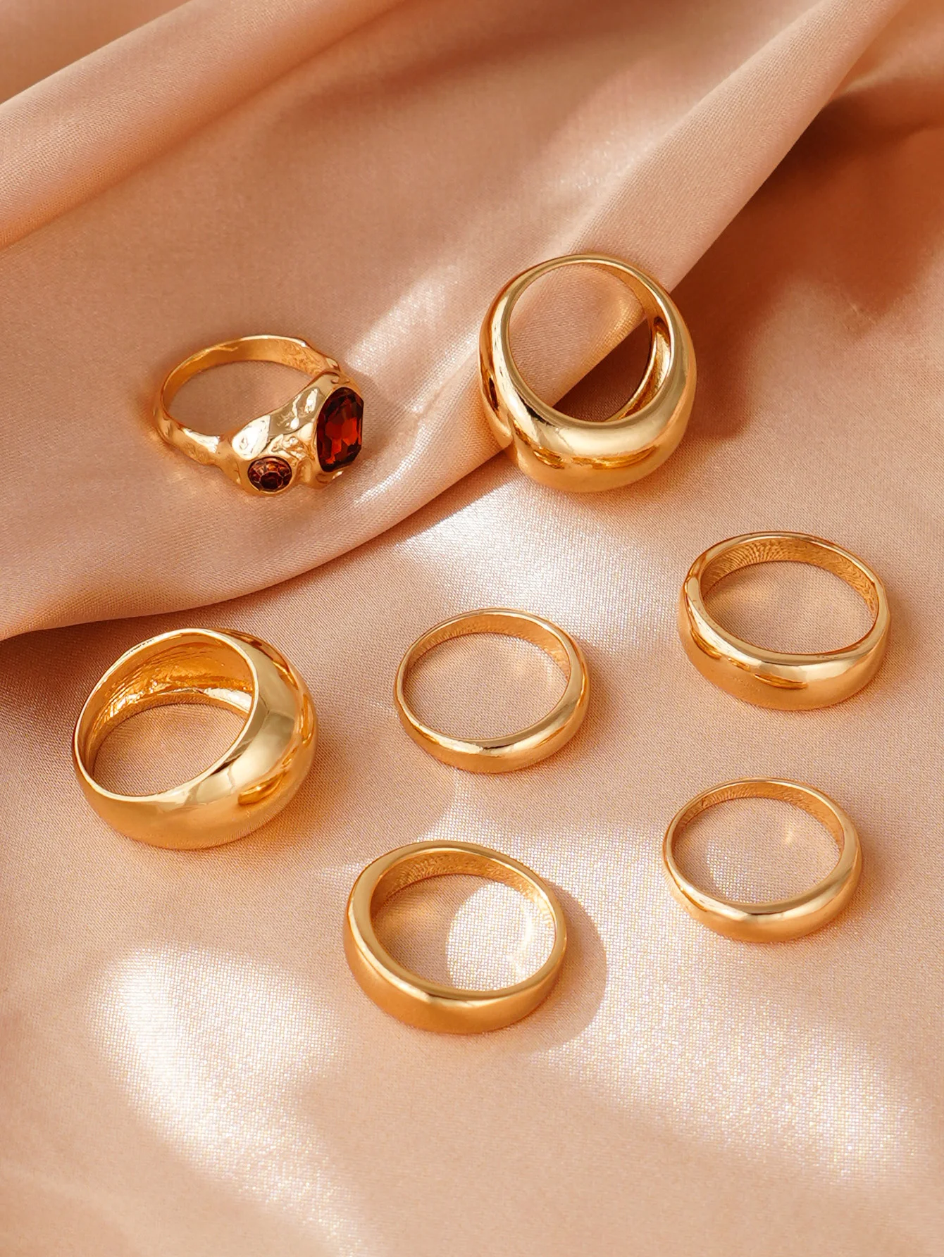7pcs Hip Hop Geometric Smooth Wide Ring Womens Party Daily Jewelry Gift