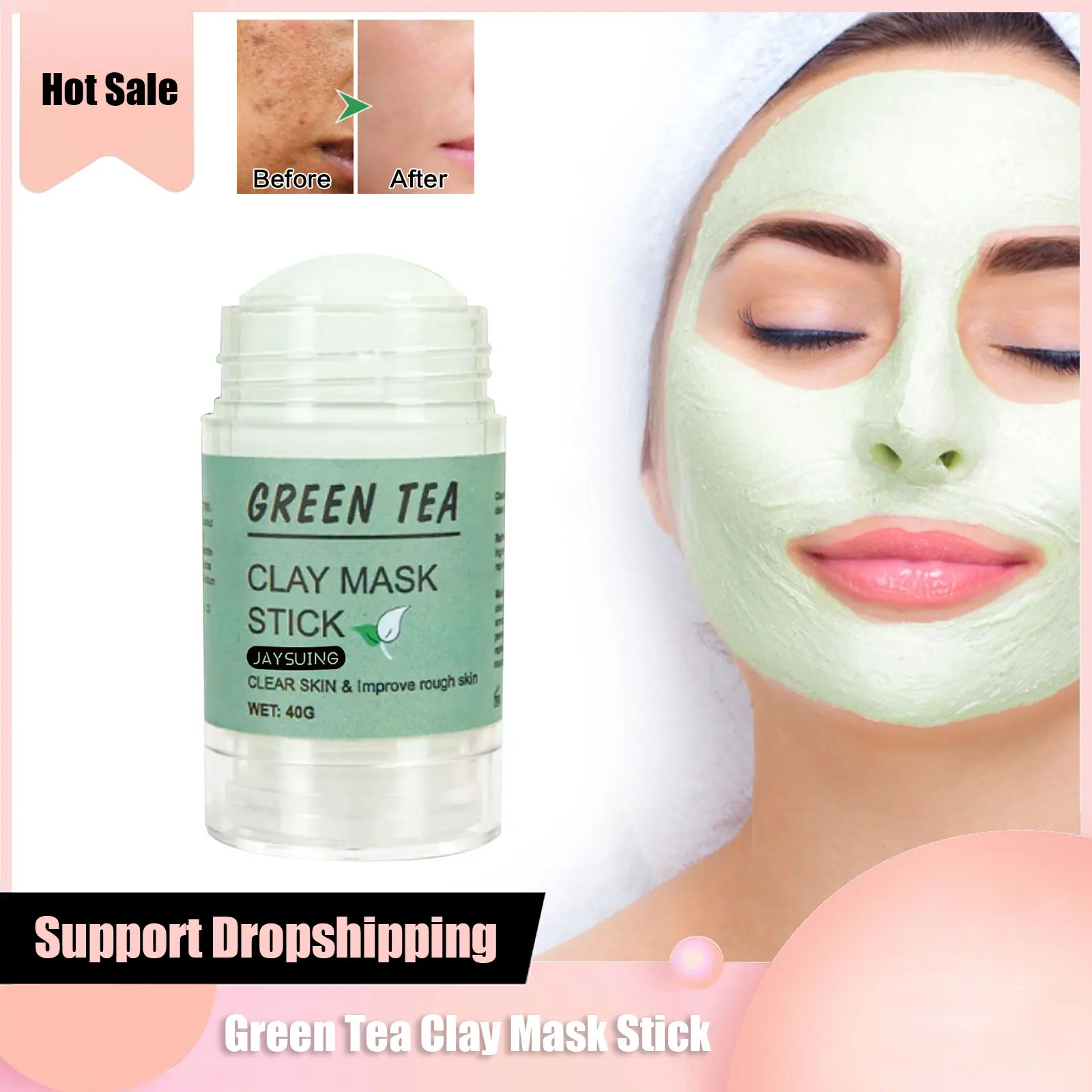 

Green Tea Mask Stick Deep Cleansing Acne Blackhead Shrink Pore Oil Control Dark Spots Whitening Moisturizing Purifying Clay Mask