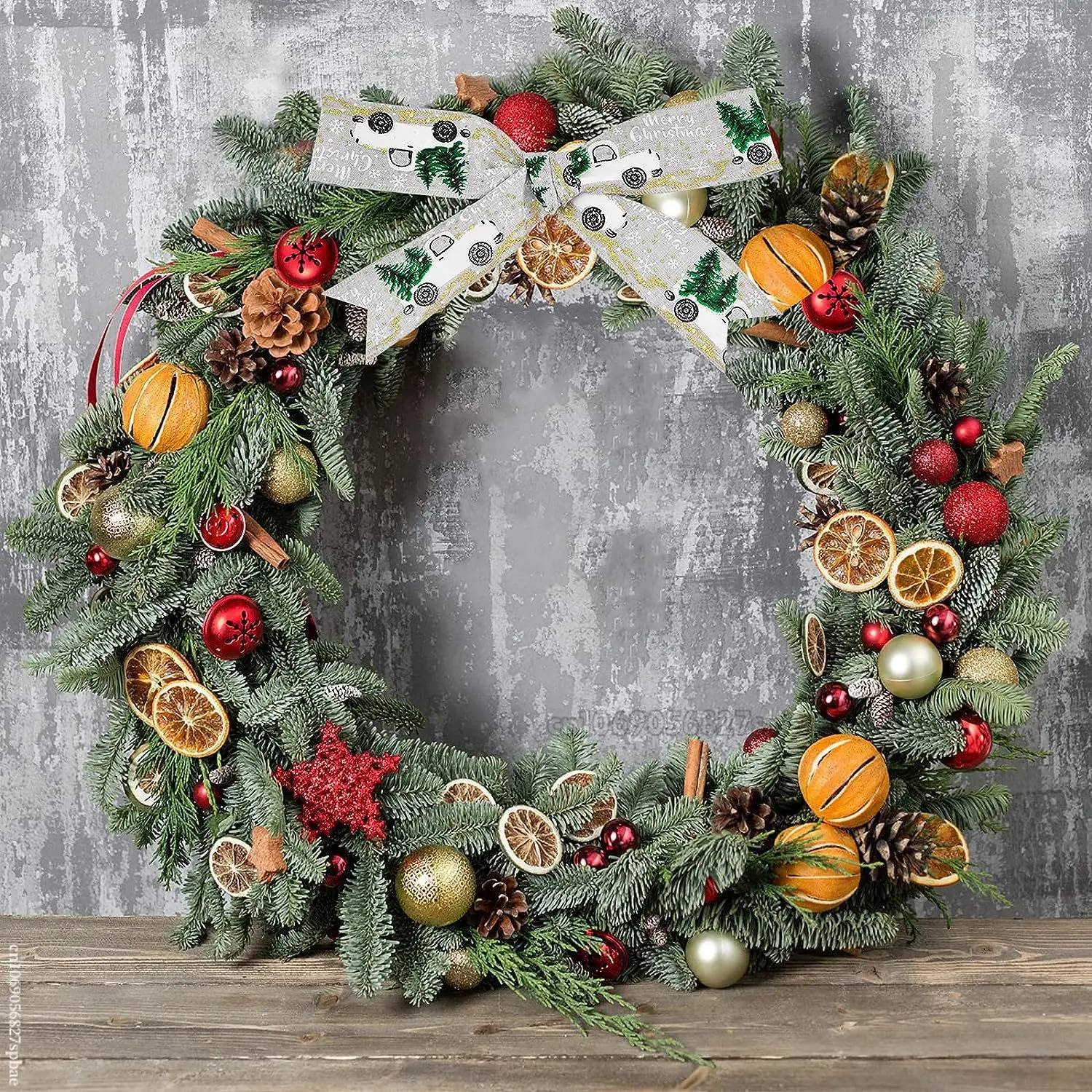 Description Picture 6 of item1/5pcs Christmas Ribbon Classic Wrapping Christmas Tree Ribbon Wreath Bows DIY Fabric Swirl Ribbon Burlap Xmas Gift Decoration