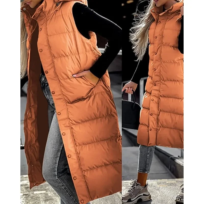 

Autumn Casual Fashion Keep Warm Coats Y2K Long Hooded Vest Coats Outwear Women Vests Zipper Single-Breasted Jacket Overcoats