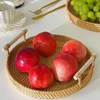 Rattan Handmade Real Rattan Fruit Storage Basket With Wooden Handle Round Wicker Basket Fruit Cake Platter Dinner Serving Tray 4