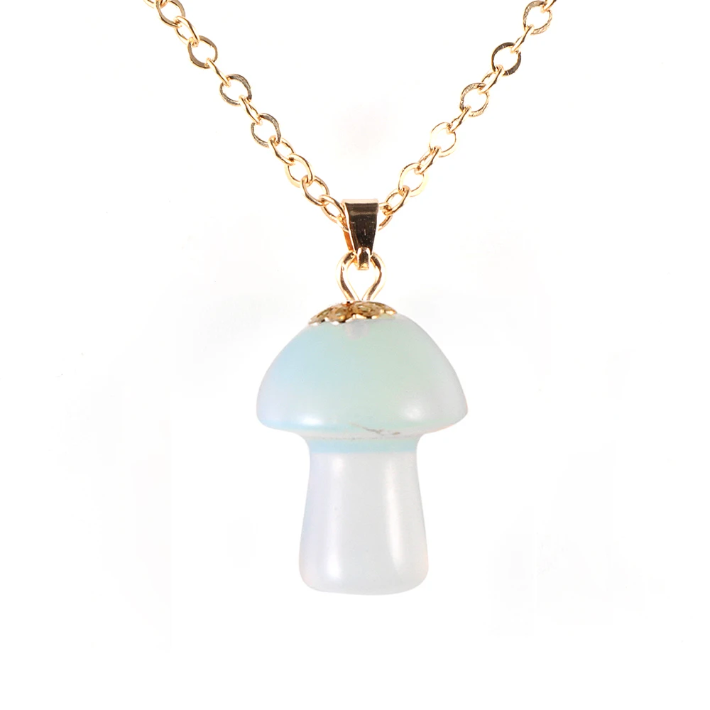 

Cute Natural Stone Opal Crystal Turquoise Mushroom Pendant Necklace Women Colar Feminino Bijoux