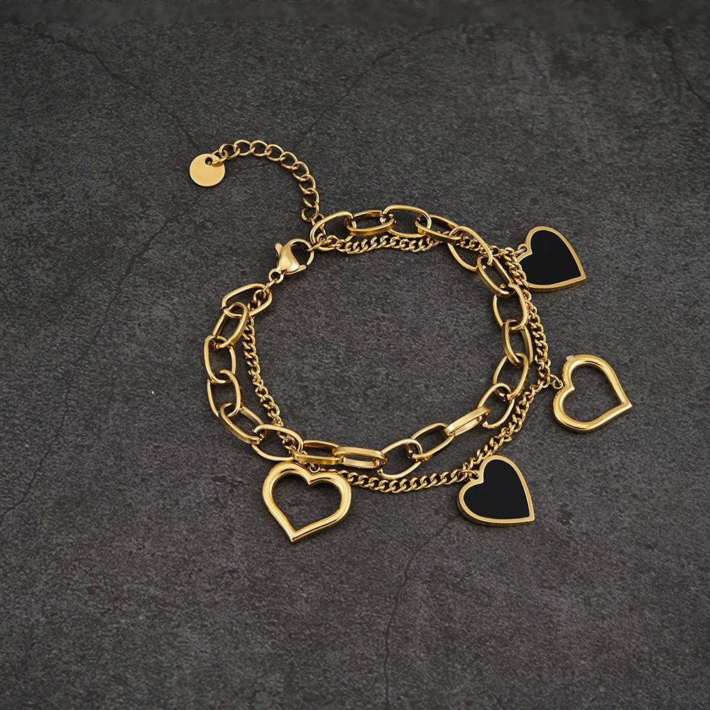 ENFASHION Pulseras Hollow Heart Chain Bracelet For Women Stainless Steel Fashion 18k Plated Jewelry Elegant Friends Gift 232354