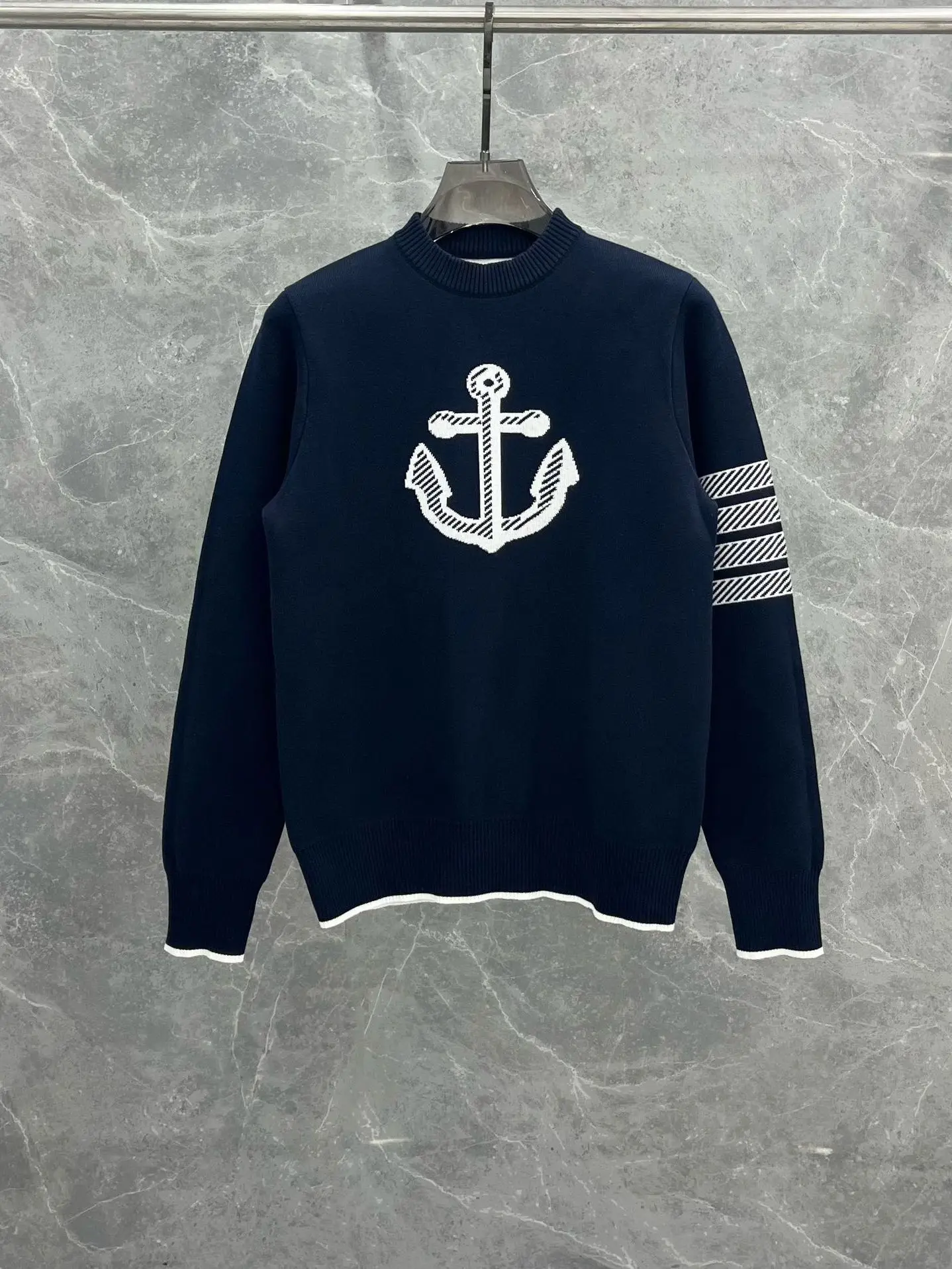 

TB THOM Men's Sweaters 23ss Autumn Knit Tops Classic Stripes Kawaii Anchor Pattern Navy Crewneck Pullovers Y2K Casual Sweater