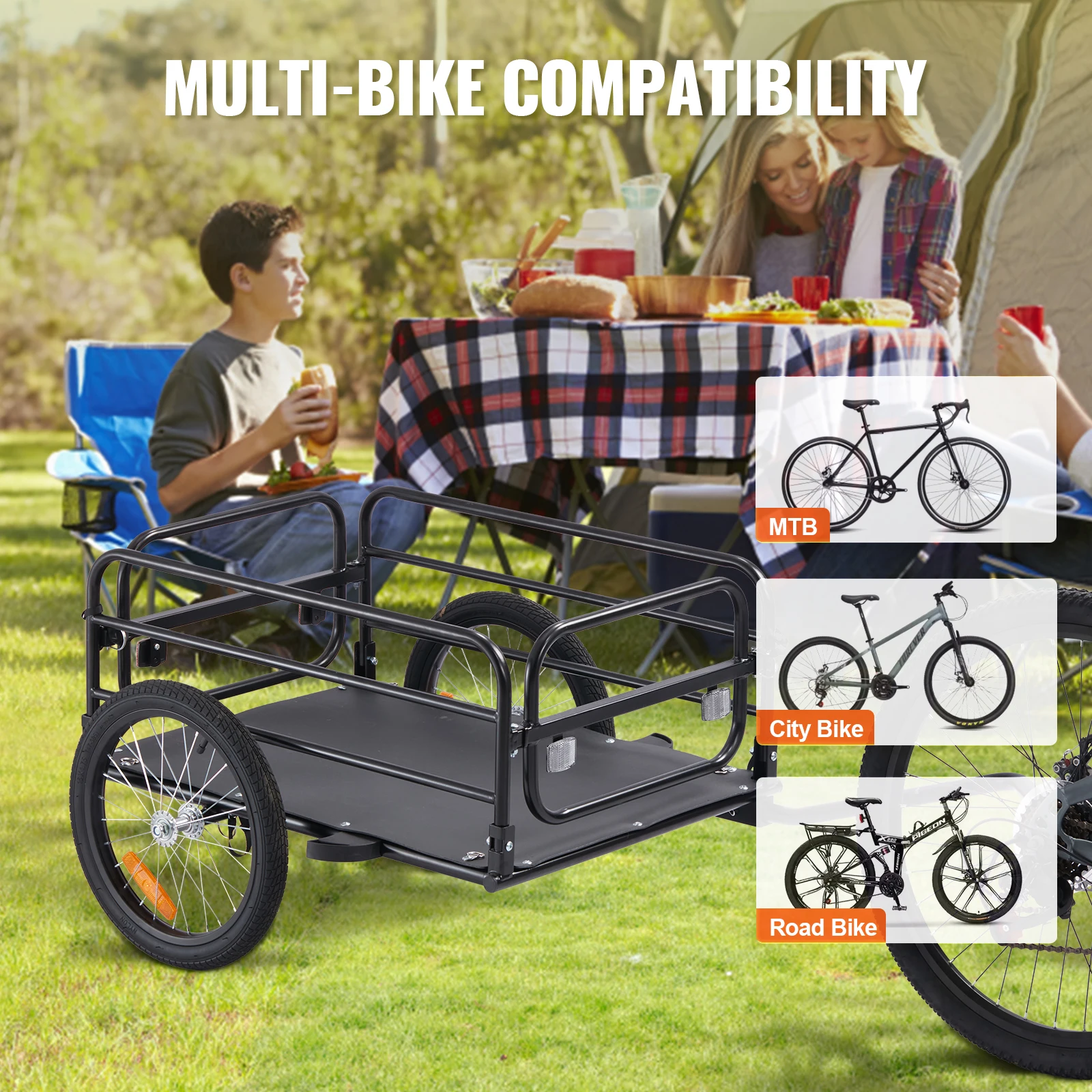 VEVOR 160 lbs Bike Cargo Trailer Foldable Storage Bicycle Wagon Cart with 16" Wheels Safe Reflectors Fits 22"-28" Bike Wheels 6
