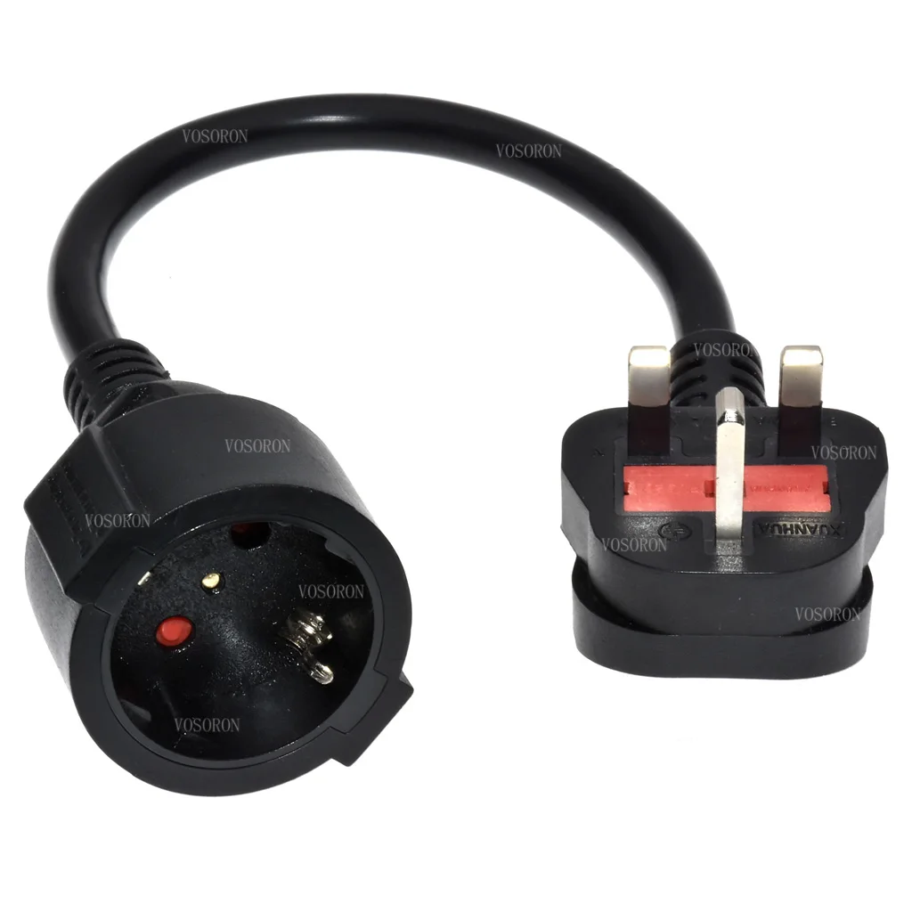 UK to CEE7/3 유럽 슈코 암 소켓 익스텐션 코드, 영국 BS1363 플러그, 유럽 EU CEE7/3 2 핀 소켓 전원 케이블, 1 피트 30cm