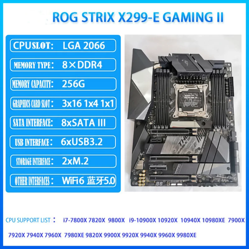 اللوحة الأم لمحطة العمل ROG Strix X299-E Gaming II X299 ATX اللوحة