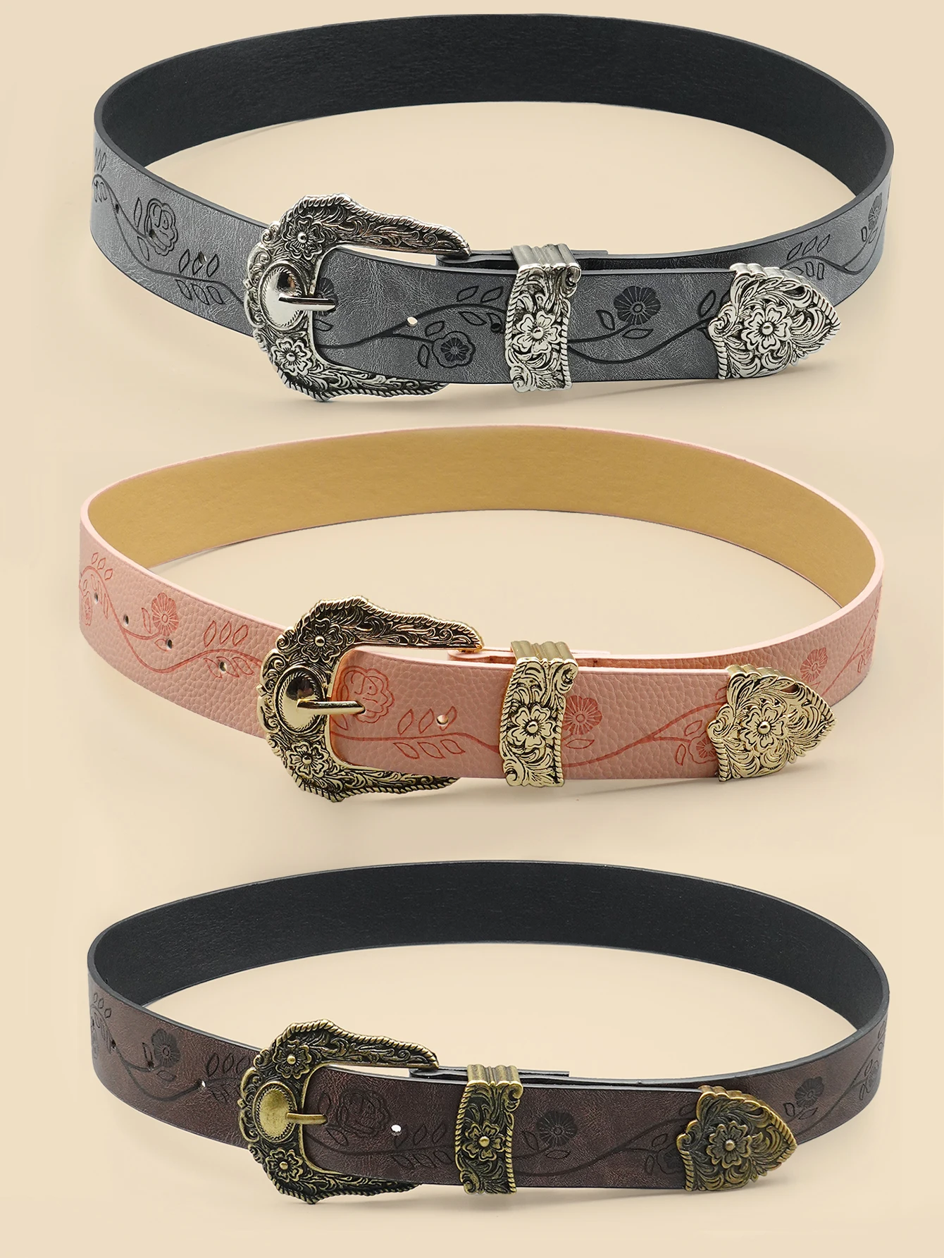 Plain printed belt buckle in Western style, classic casual women's belt, classic decorative jeans belt.