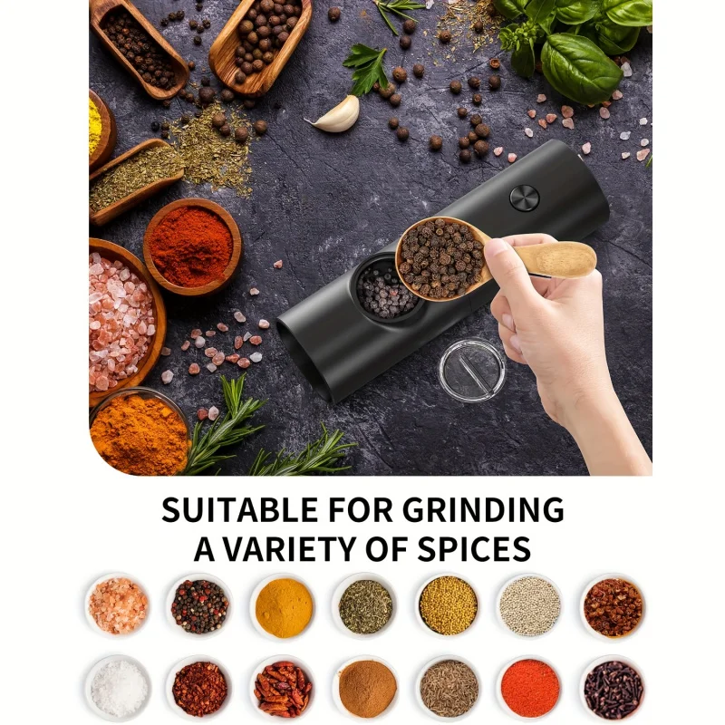 Electric Salt and Pepper Grinder Battery-Powered Double Set with Base WhiteLEDAdjust thickness at the touch of a button