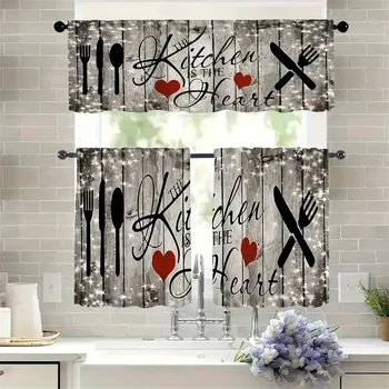 Minimalist Kitchen Text Window Curtains – Knife & Fork Decor 1