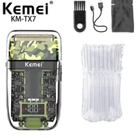 Kemei KM-TX7 Transparent Fuselage 1200 mAh Lithium Battery Electric Shaver USB Rechargeable Waterproof Reciprocating Razor 2