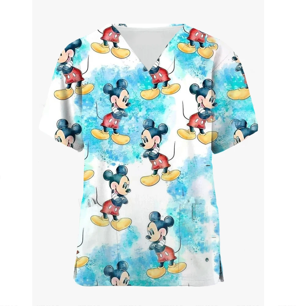 thumbnail image 1 of Uniformes médicos de enfermera con estampado de Mickey Mouse de Disney, cuello en V, manga corta, bolsillo, ropa de trabajo, uniformes médicos, accesorios, 1 of 4