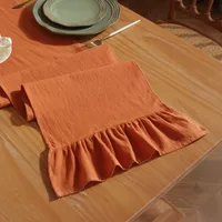Christmas Cotton 100% Ruffles Table Runner Orangered Event Party Supplies Fabric Decor Placemat for Holiday Wedding Festival 4