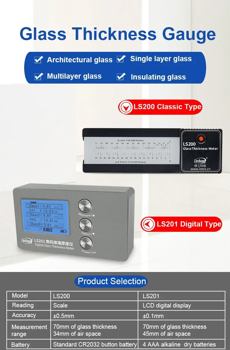 Glass Thickness Gauge Digital Laser Glass Thickness Meter Window Glazing Measuri