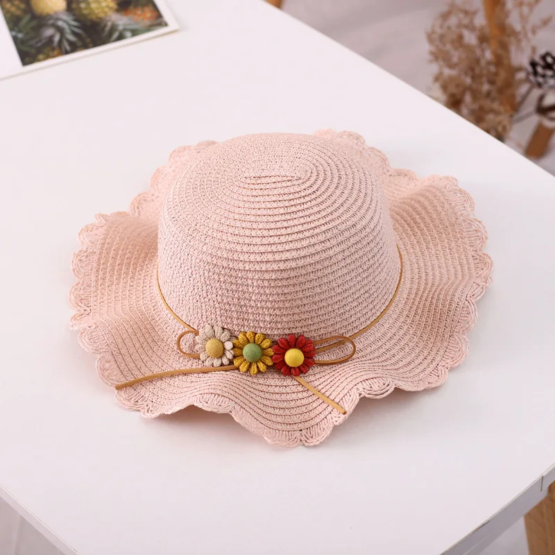

2022 New Summer Flower Hat Girl and Mum Summer Knit Hat Hairball Cap for Adult Children Family Matching Caps Hats
