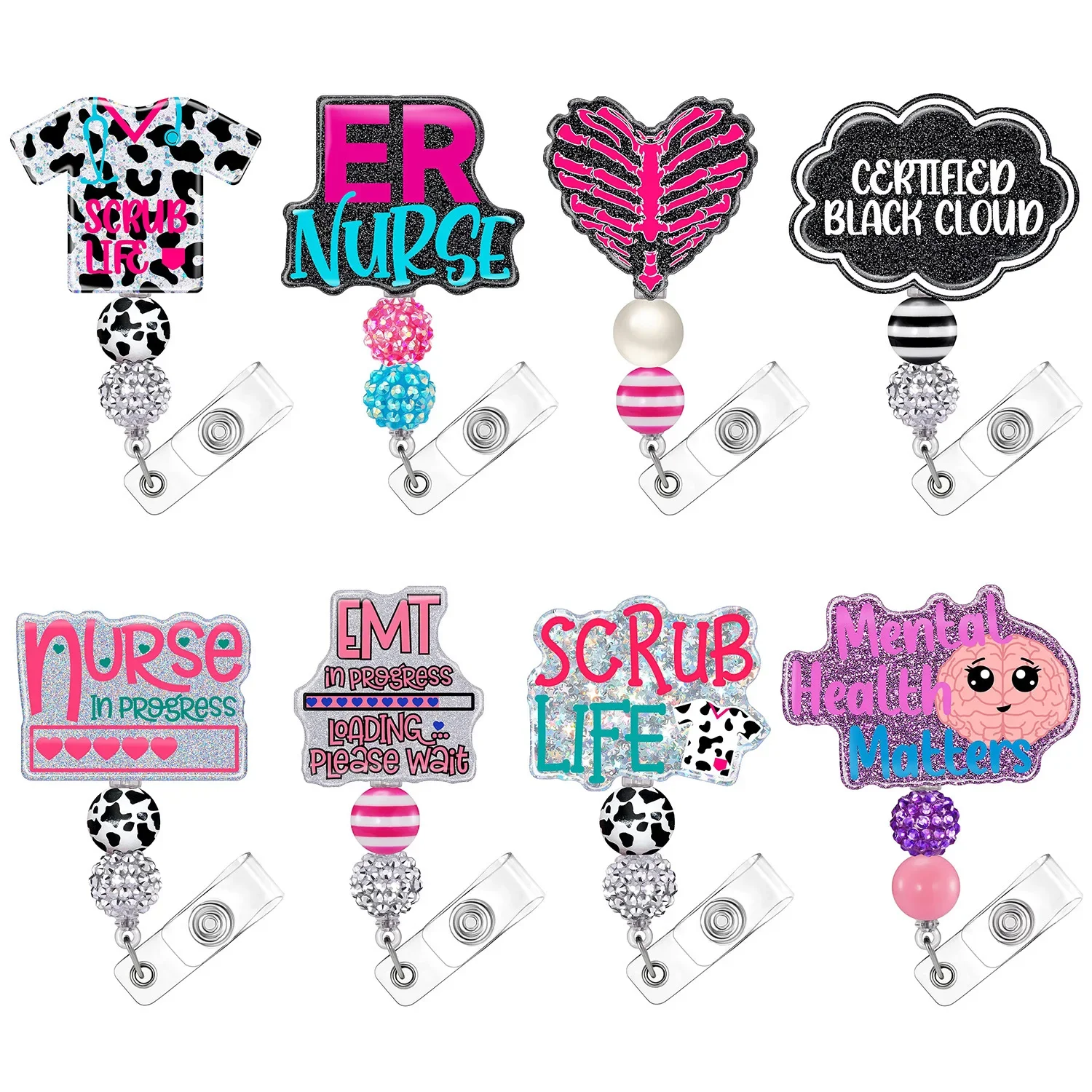 Cute ID Badge Holder With Lanyard - Retractable Badge Reel & Keychain - View #13