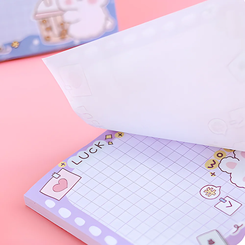 Self-adhesive Cute Kawaii Girl Bunny Grid Sticky Notes Plaid Memo Pad Post Notepad Stationery Index Tab Check List To Do Planner 5