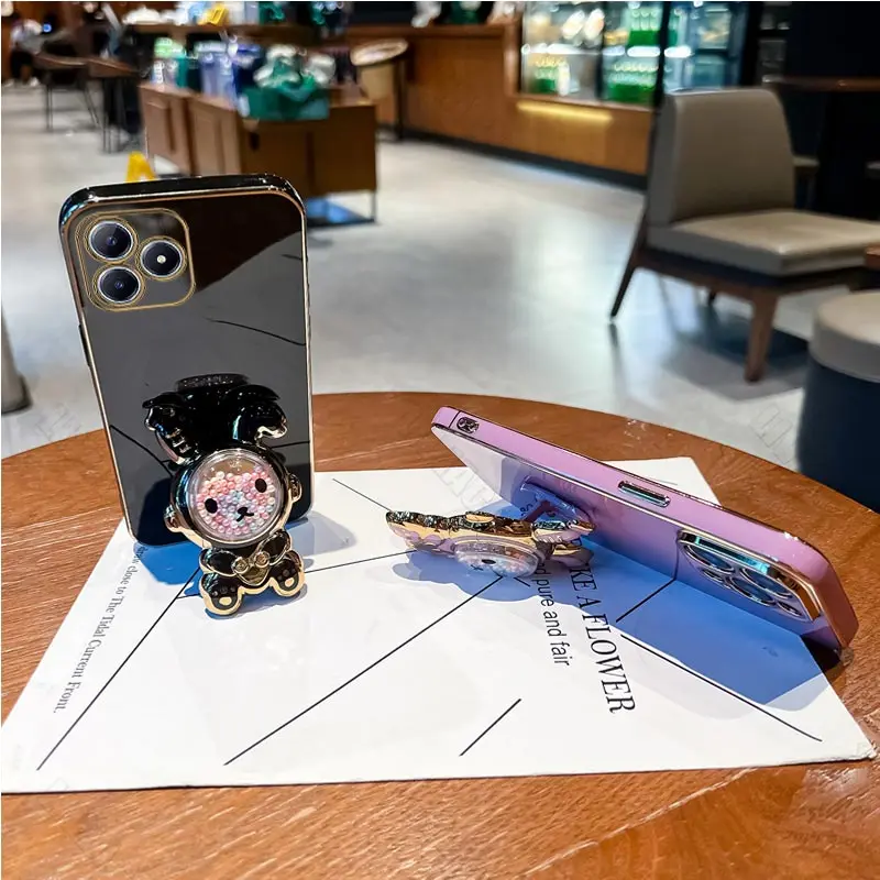 Cute Rabbit Plating Phone Holder Case with Stand Cover