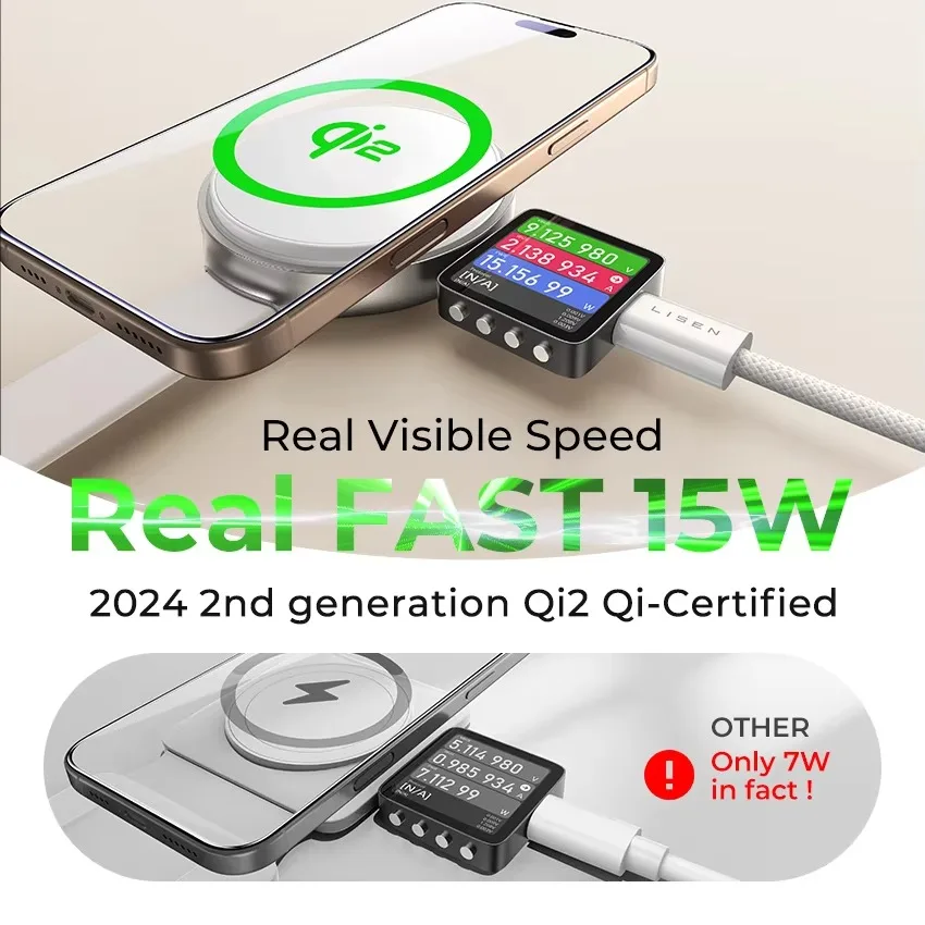 LISEN 2024 새로운 디자인 QI2 15W 휴대용 접이식 무선 충전기 독 아이폰 아이워치 에어팟 마그네틱 고속 충전 스탠드