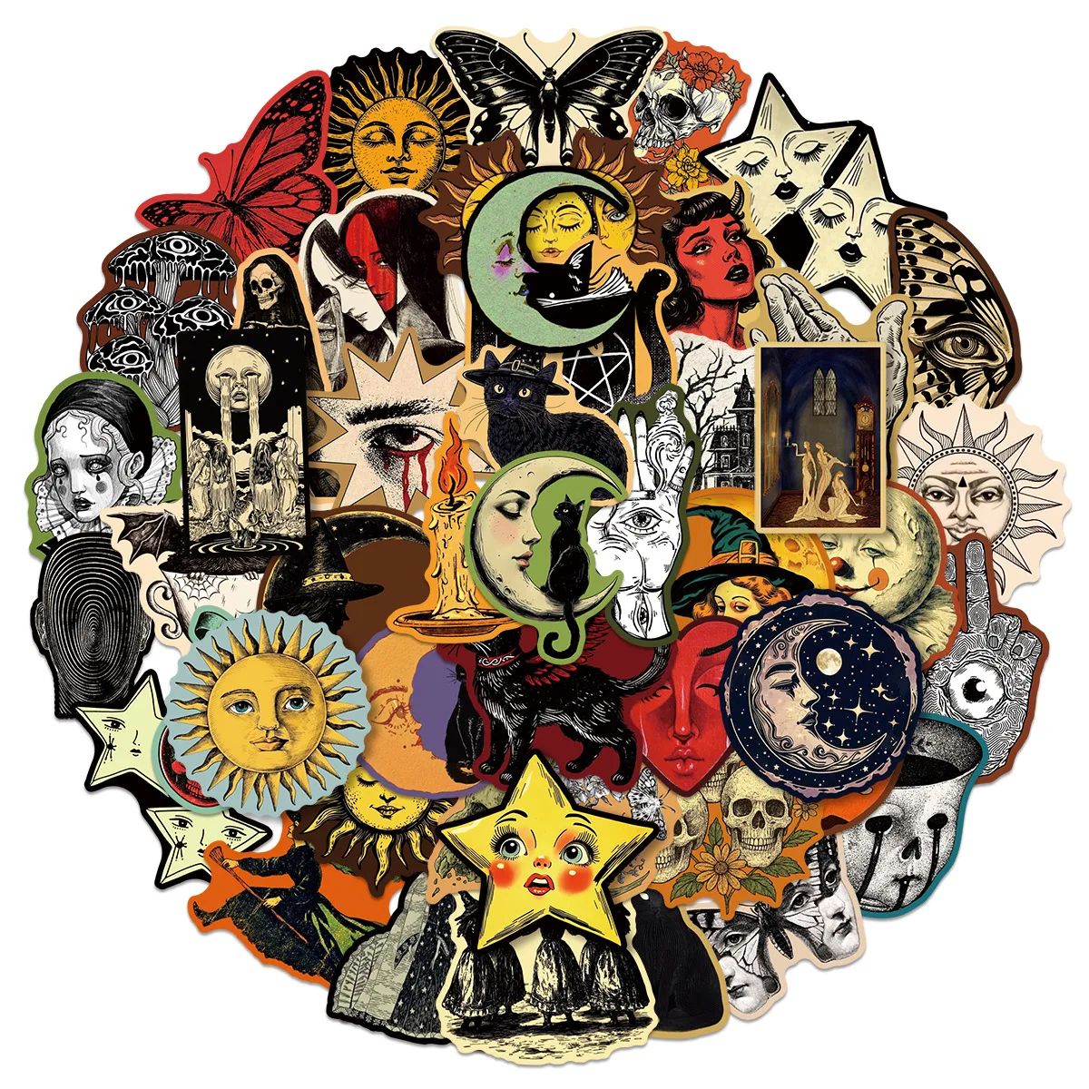 50팩 빈티지 고딕풍 그래피티 스티커 (태블릿, 기타, 노트북, 여행가방, 학생용 문구, DIY 방수 데칼)