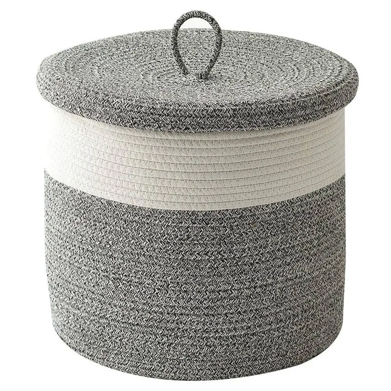 

New Woven Rope Basket With Lid Cotton Rope Baskets For Organizing Laundry Baskets Hamper Basket For Blanket Nursery