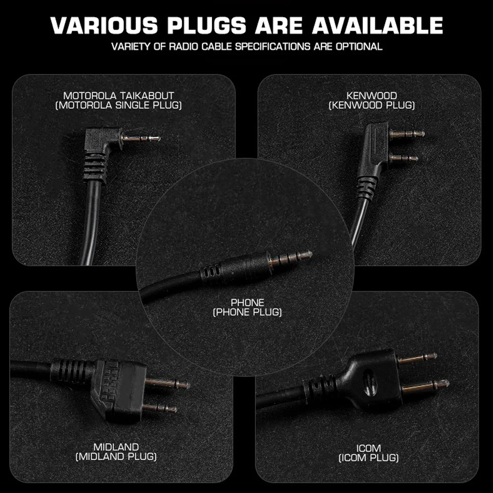U94 PTT V2 Model U174 Cable Plug Militar Hunting Tactical Headset Adapter for Walkie Talkie Motorola Kenwood BAOFENG Radio 6