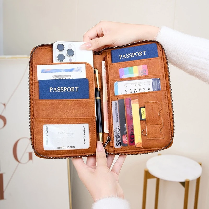 Nieuwe reisportemonnee met paspoortclip voor dames en heren, multifunctionele kaarthouder van PU-leer, antidiefstal portemonnee met swipe-functie._voghion.com