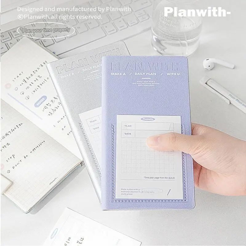 Planwith Self-filled Planner PU Cover Weeks Time Management Schedule Planned Narrow Book Portable Smooth Writing Diary Notepad schedule notebook notebook diary journal notebook diary