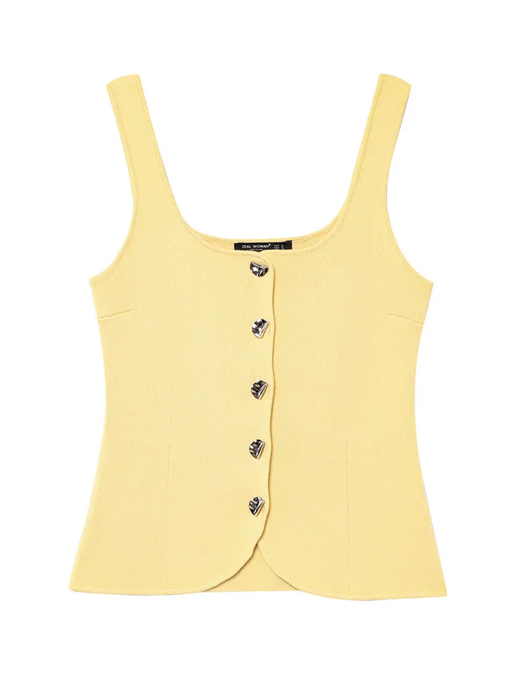 HH Women Fashion Yellow Knitted Vest O Neck Single-Breasted Tank Tops Loose Casual Camis 2025 Summer Casual Female Chic Top