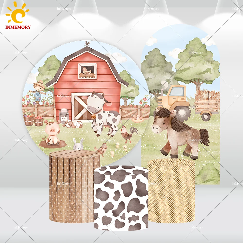 

Cartoon Farm Animal Theme Round Background Birthday Party Decoration Baby Shower Circle Backdrops Photography Photo Studio Props