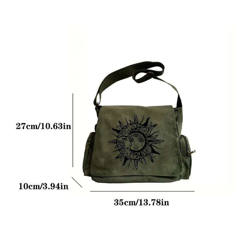 Vintage Women's Crossbody Bags Sun And Moon Print Message Bag Large Capacity Canvas Shoulder Bag For Women Gifts
