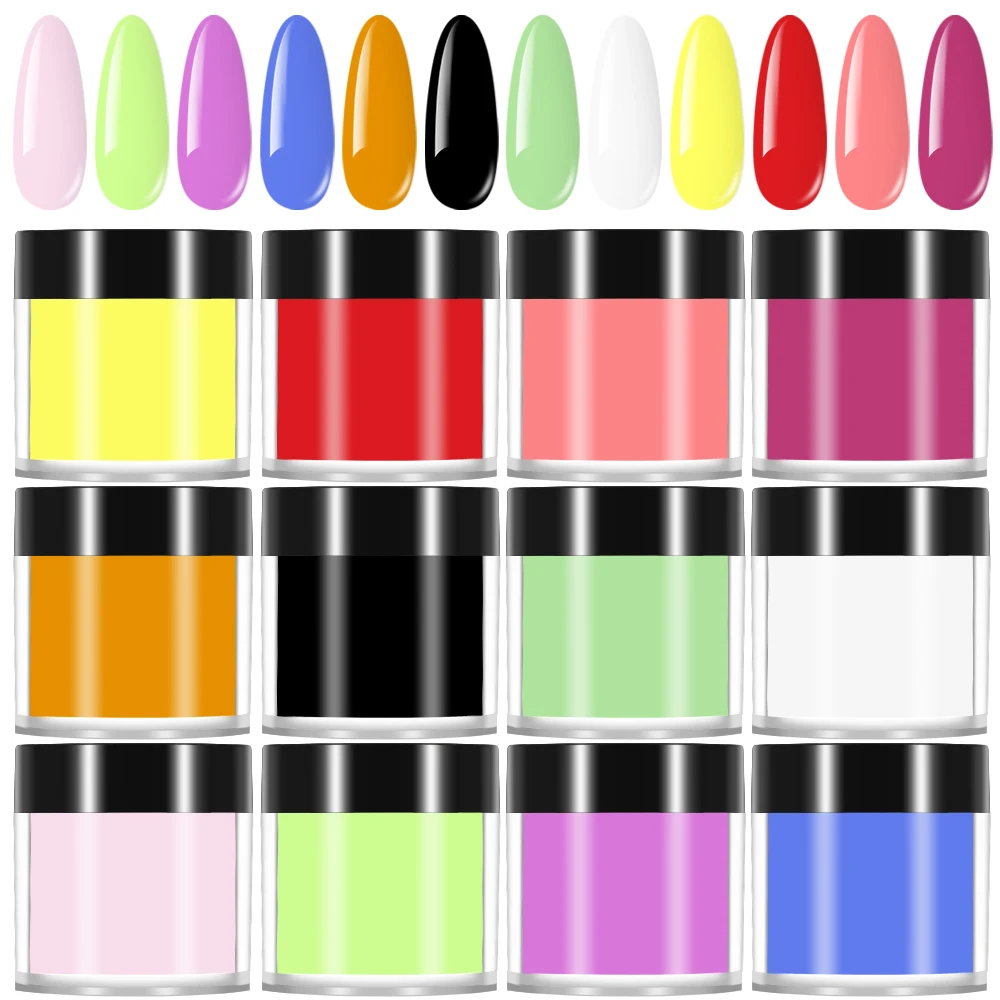 

12 Bottles/Set Acrylic Powder Nail Art Decoration 3D Carved Flower Extension Dipping Powder Professional Nail Pigment Dust Kit '