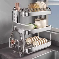 Égouttoir à vaisselle en acier inoxydable, organisateur d'évier de cuisine Compact et robuste avec plateau de Drainage, support de séchage pour assiettes, tasses et couverts 3