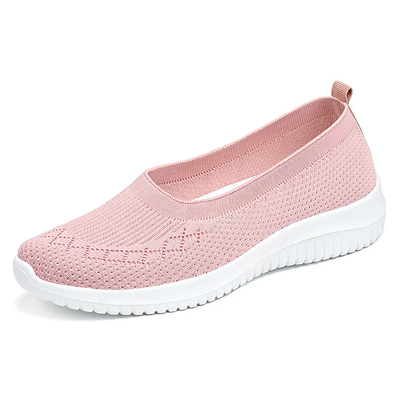 Women Flat Shoes Mesh Breathable Knitted Sneakers Female Casual Chaussure Ladies Spring Summer Footwear Non Slip Mom Flat Shoes