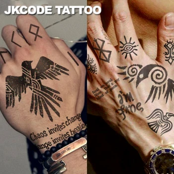 Waterproof Viking Ravens tattoo Semi-permanent Tattoos,Cryptic Symbol Temporary Tattoos,Lasts 1-2 Weeks, Tattoos For Man 1