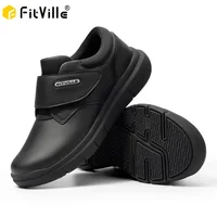 Chaussures Extra larges en cuir pour hommes, chaussures de marche pour diabétiques, orteils orthopédiques, pieds gonflés, antidérapantes, avec Support de voûte plantaire 1