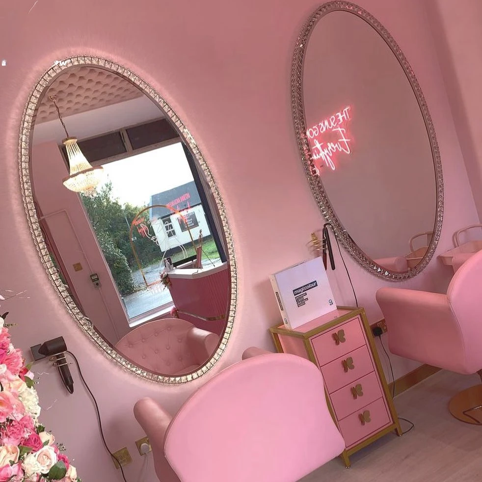 Makeup salon wall smart mirror hair salon crystal mirror led salon mirror