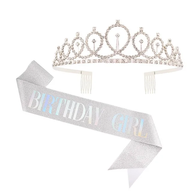 Rhinestone Birthday Girl Tiara Crown and Sash Glitter Birthday Girl Sash Gift for Girls Happy Birthday Party Decoration Supplies