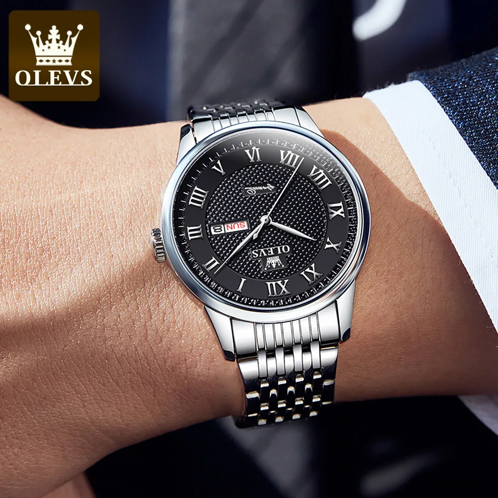 OLEVS5562 Men‘s Watches Classic Simple Original Quartz Watch for Man Stainless Steel Waterproof Roman Scale Wristwatch Date Week