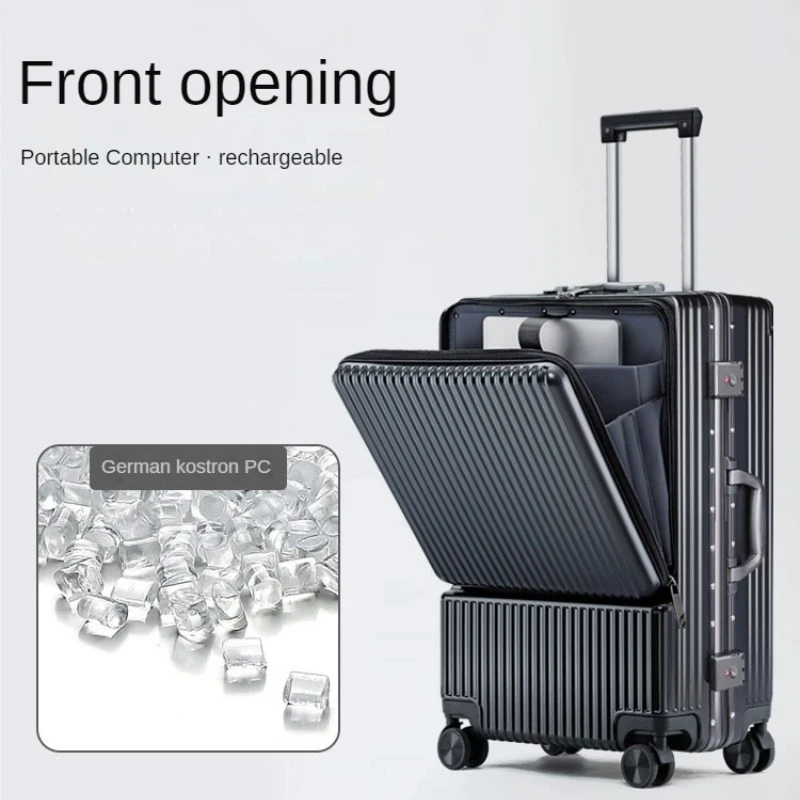 Front Fastening Luggage Multi-Functional Password Travel Suitcase Aluminum Frame Trolley Case Silent Wheel Boarding Bag