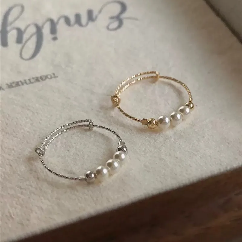 Silver Color Slim Imitation Pearl Rings for Women New Trend Statement Circle Ring Party Jewelry Accessories